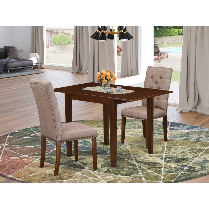HomeStock 3-Piece Mahogany Finish Rectangular Solid Wood Top with Dropleaf Dining Table Set