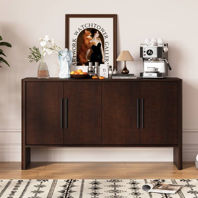 4-Door Large Storage Retro Sideboard with Adjustable Shelves and Long Handles for Kitchen, Dining Room and Living Room