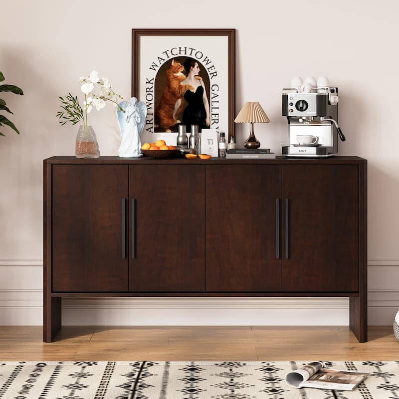 4-Door Retro Sideboard with Adjustable Shelves, Large Storage Cabinet, Antique Blue