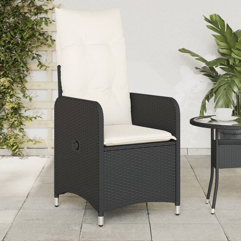 vidaXL Reclining Patio Chair with Cushions Outdoor Seat Furniture Poly Rattan - Black Without footrest form1