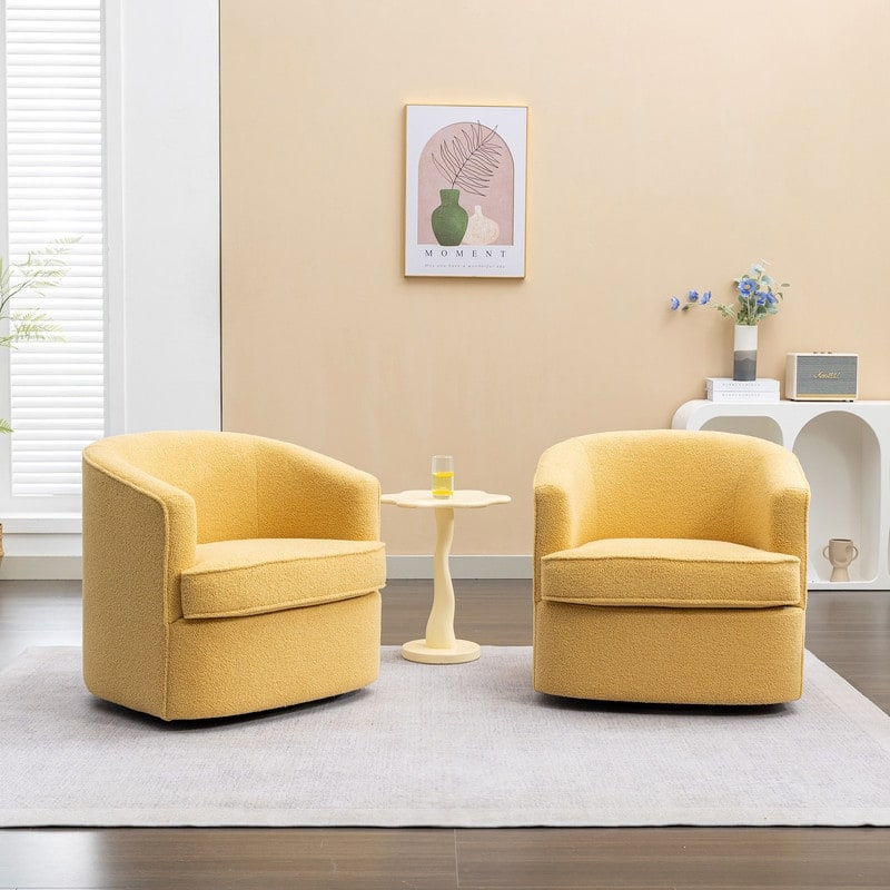 SEYNAR Modern Boucle Upholstered 360 Degree Swivel Accent Club Chair Set of 2 - Yellow