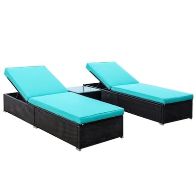 2-Piece Outdoor Adjustable Recline Chaise Lounge Pool Set with Side Table Included Thick Cushions - 76.75" L x 27.5" W x 13" H