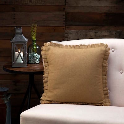 Burlap Natural Pillow w Fringed Ruffle 16x16