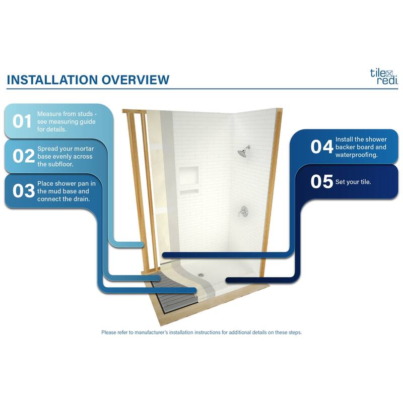 Tile Redi P3672LPVC Redi Base 72" x 36" Rectangular Shower Base with