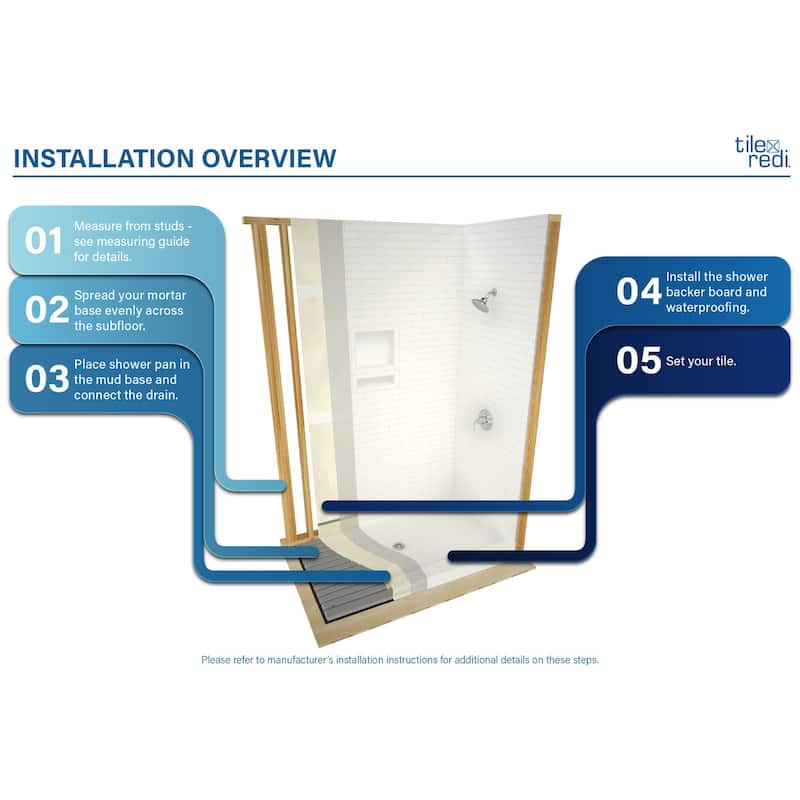 Tile Redi RT3754LPVCS Redi Trench 54" x 37" Rectangular Shower Base