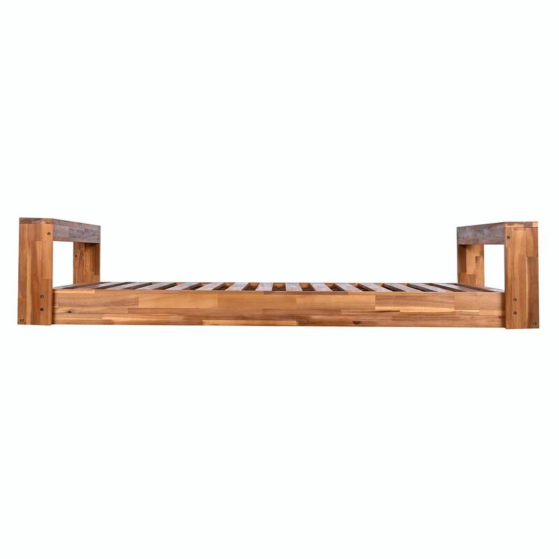 Twin Size Porch Swing Bed Seating Group, Patio Acacia Wood Swing Frame with Hemp Rope