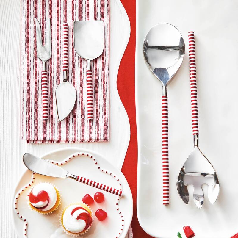 Candy Stripe Cheese Spreader Knife - Stainless Steel Serving Utensil for Christmas - Red Multi - 6" x 1" x 0.25"