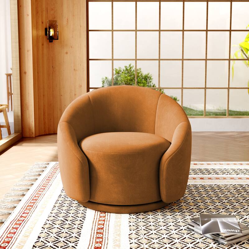Boucle Barrel Chair Upholstered 360°Swivel Armchair