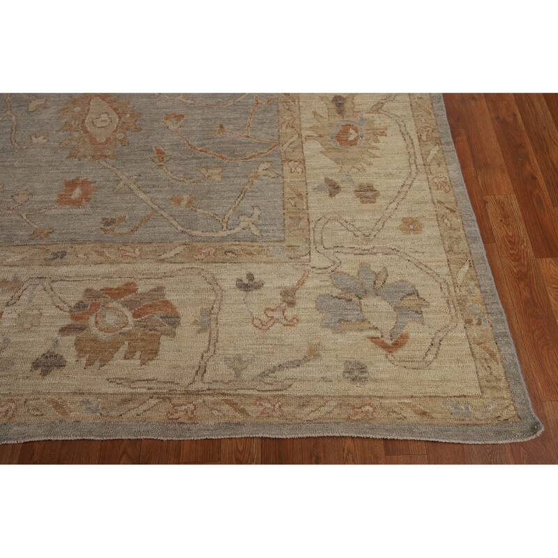 Vegetable Dye Oushak Turkish Rug Hand-Knotted Oriental Wool Carpet - 9'2"x 11'8"