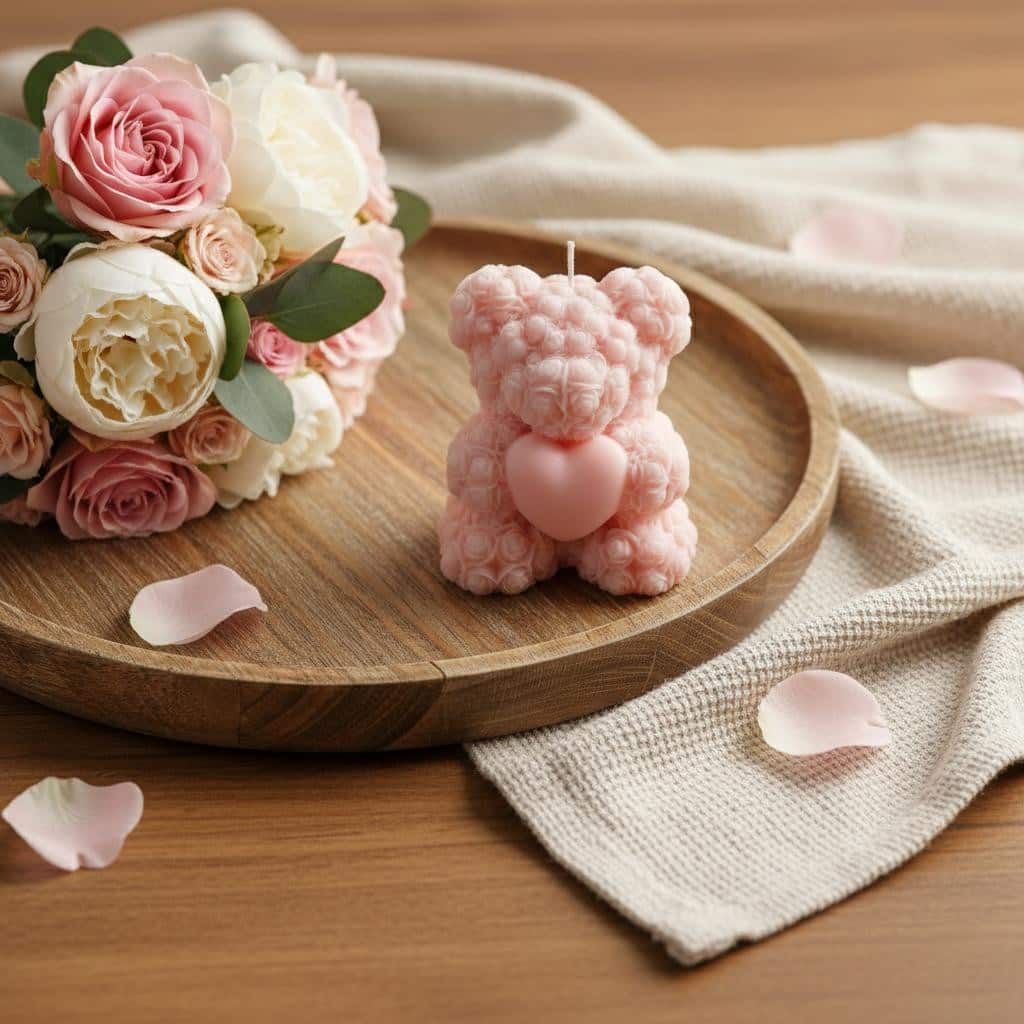 4" Pink French Market Scented Dimensional Teddy Bear Candle