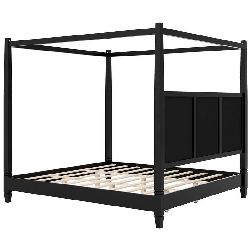 Canopy Platform Bed with Upholstered Headboard by Harper&Bright Designs