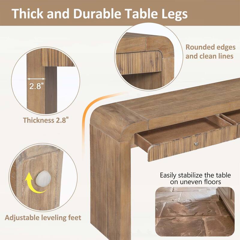 Rustic Console Table with Fluted Drawer