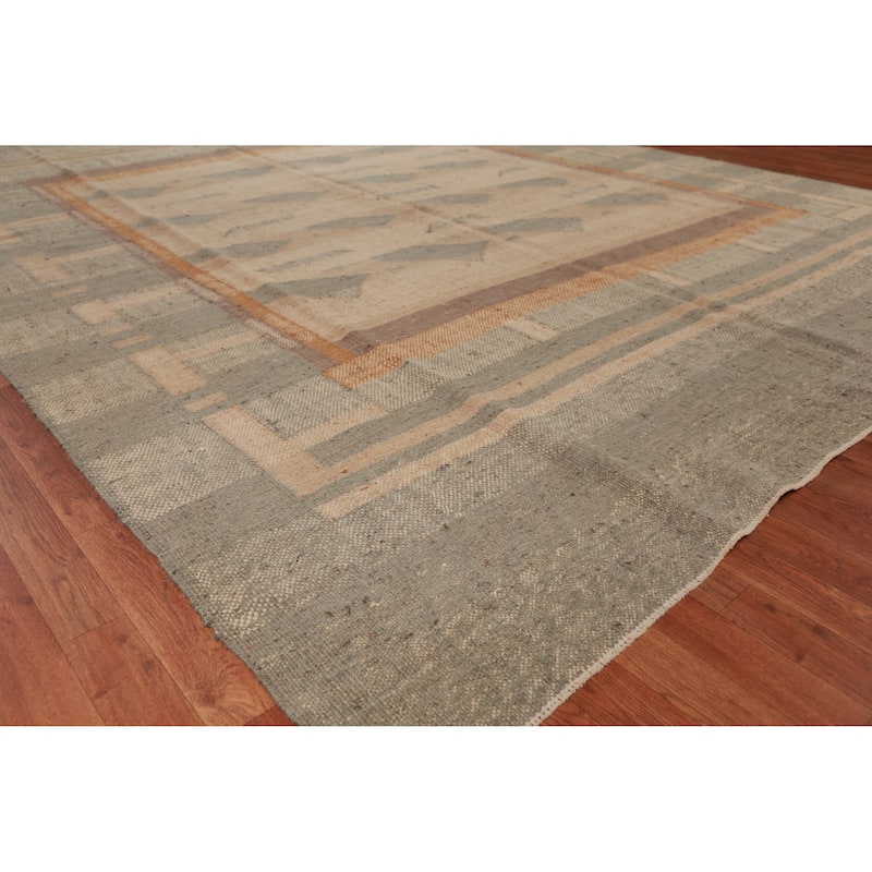 Hand Woven Oriental 100% Jute Carpet Southwestern Modern Beige & Ivories Kilim Area Rug - 11' 8'' X 9' 3''