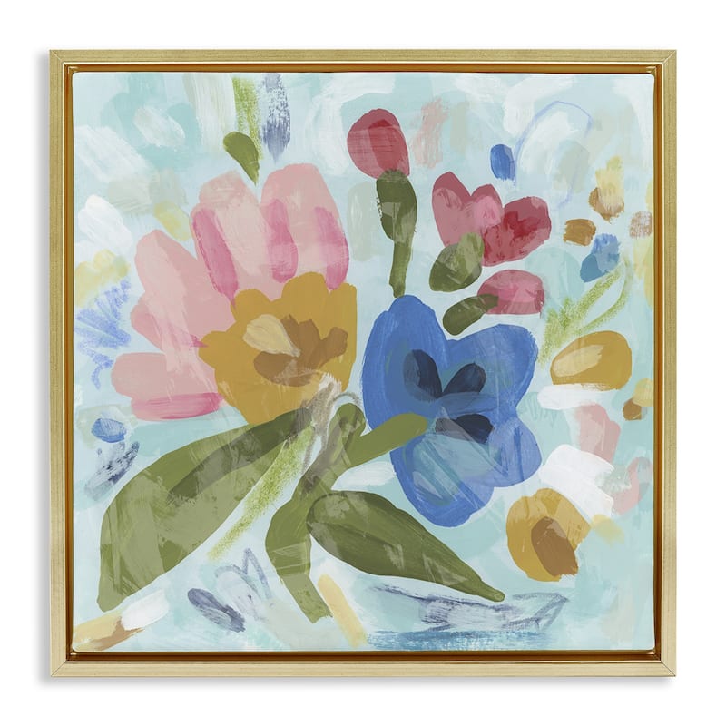 Stupell Stylish Pop Flowers Framed Floater Canvas Wall Art Design By June Erica Vess - 18 x 18 - Gold