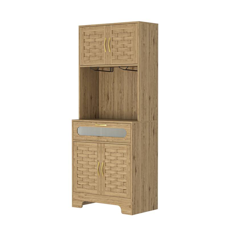 Coffee Bar Cabinet, Modern Farmhouse Buffet Sideboard with Drawer and Adjustable Shelf