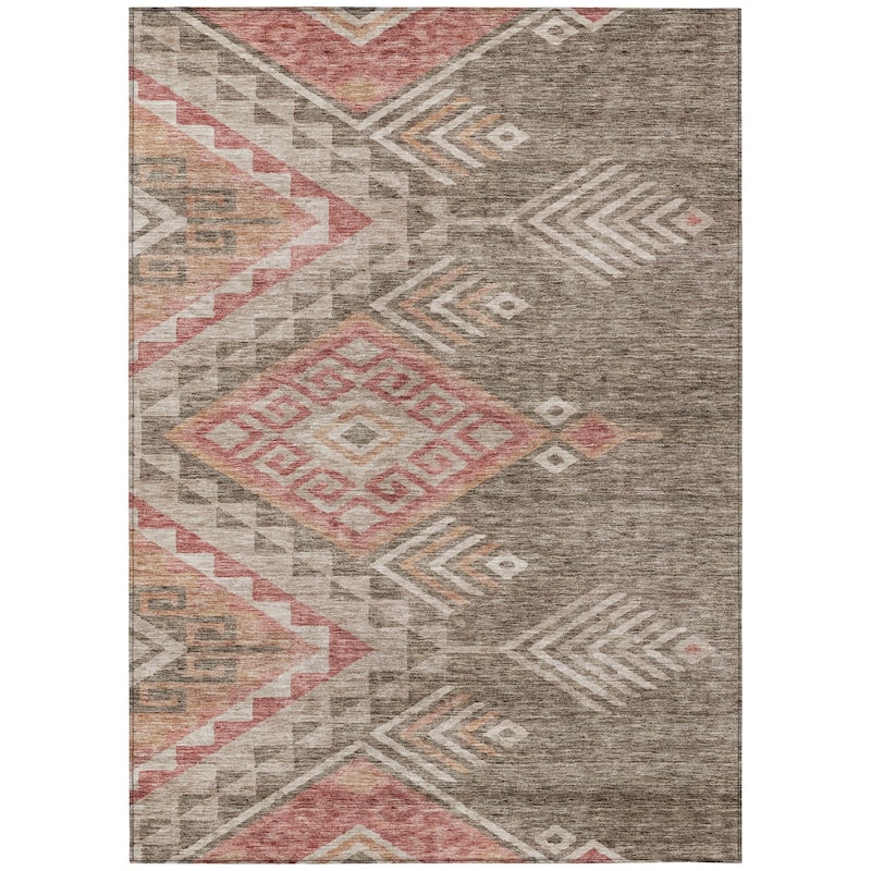 Machine Washable Indoor/ Outdoor Boho Tribal Chantille Rug