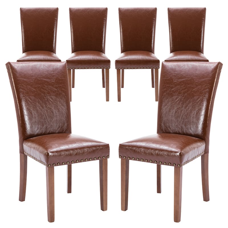 Upholstered Parsons Dining Chairs Set of 2/4/6, Fabric Dining Room Kitchen Side Chair with Nailhead Trim and Wood Legs