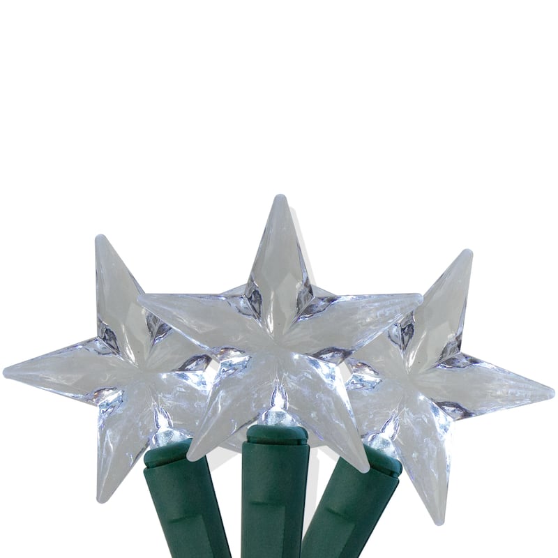 25 Silver LED M5 Star Christmas Lights - 8 ft Green Wire - 8'