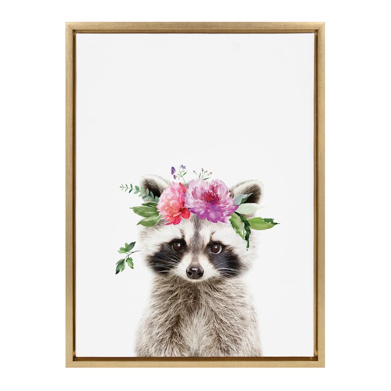 Kate and Laurel Sylvie Flower Crown Animal Framed Canvas by Amy Peterson