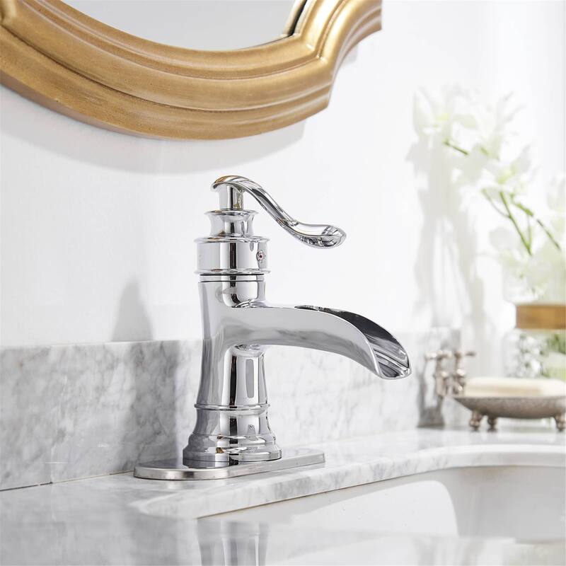 Waterfall Bathroom Faucet With Drain Assembly Single Handle Bathroon Sink Faucets One Hole Modern Basin Taps With Deck Plate