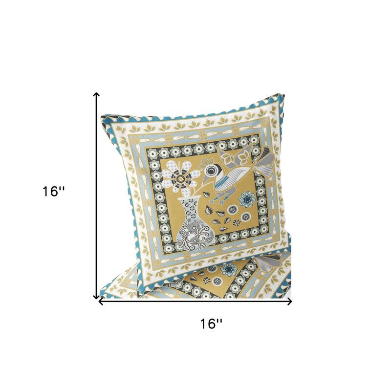 HomeRoots Set of Two 16" X 16" Beige and White Peacock Blown Seam Floral Indoor Outdoor Throw Pillow - 16.00' X '16.00' X '5.00