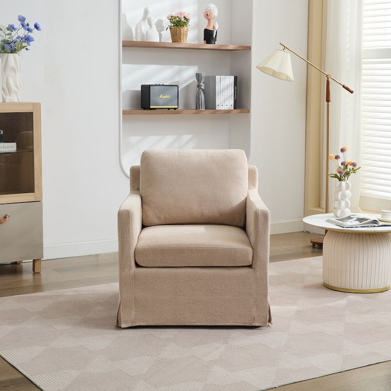 Chenille Upholstered Swivel Accent Chair, Single Sofa Chair with Removable Back Cushion, Lounge Armchair with Metal Base - Wheat