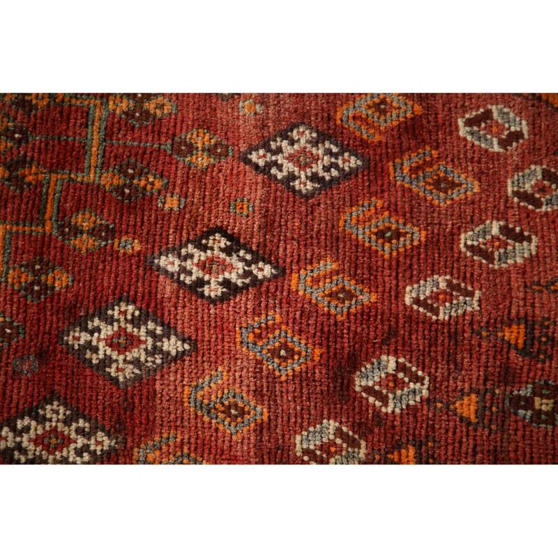 Geometric Shiraz Persian Vintage Area Rug Handmade Orange Wool Carpet - 5'0"x 8'9"