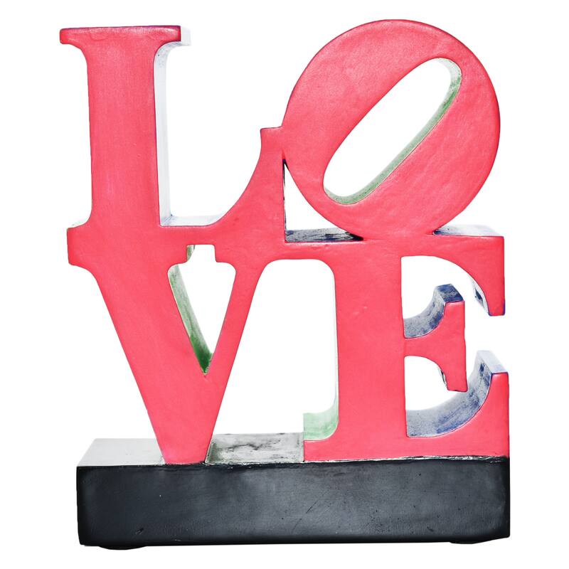 HomeRoots 4" Red Blue Green And Black Resin Love Tabletop Sculpture - 3.50 in. x 4.00 in. x 1.50 in.