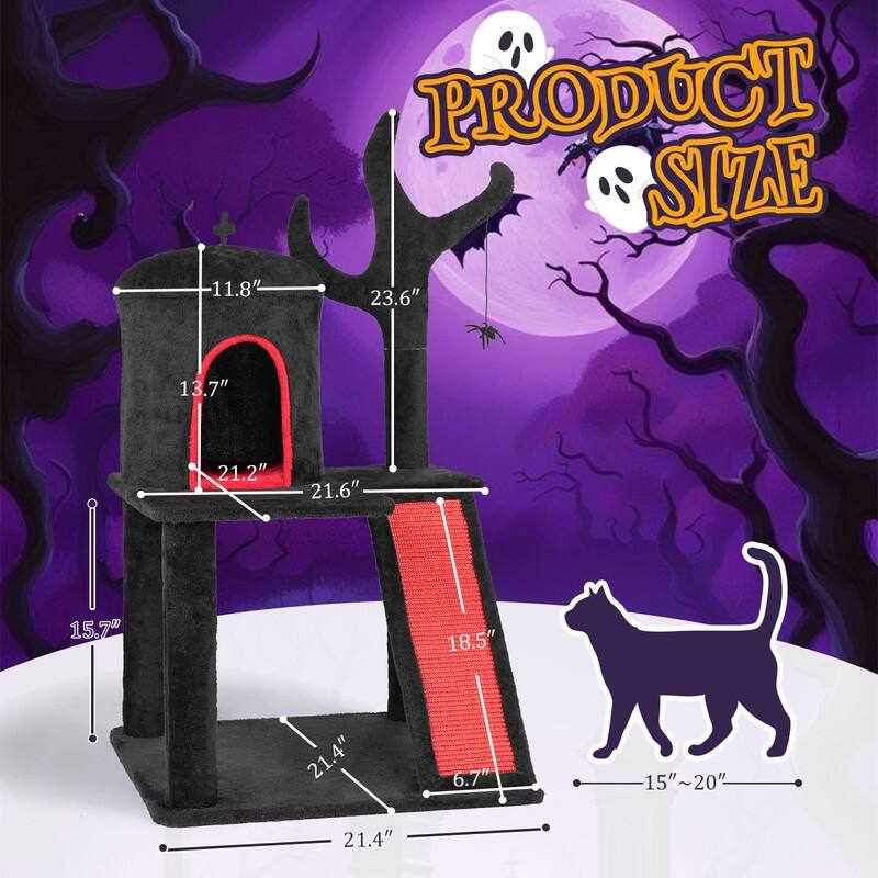 42" Gothic Cat Tree, Halloween Cat Tower Cat Tree with Spacious Cat Condo