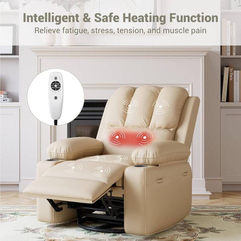 Oversized Manual PU Leather Recliner Sofa Chair with Cup Holders