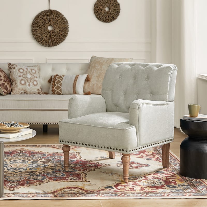 Geltrude Classic Upholstered Accent Arm Chair with Button Tufted Back by HULALA HOME - OATMEAL
