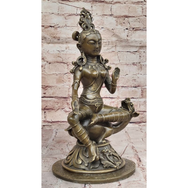 Bronze Statue Of Seated Goddess Tara In Traditional Tibetan Style - Intricate Buddhist Deity Sculpture