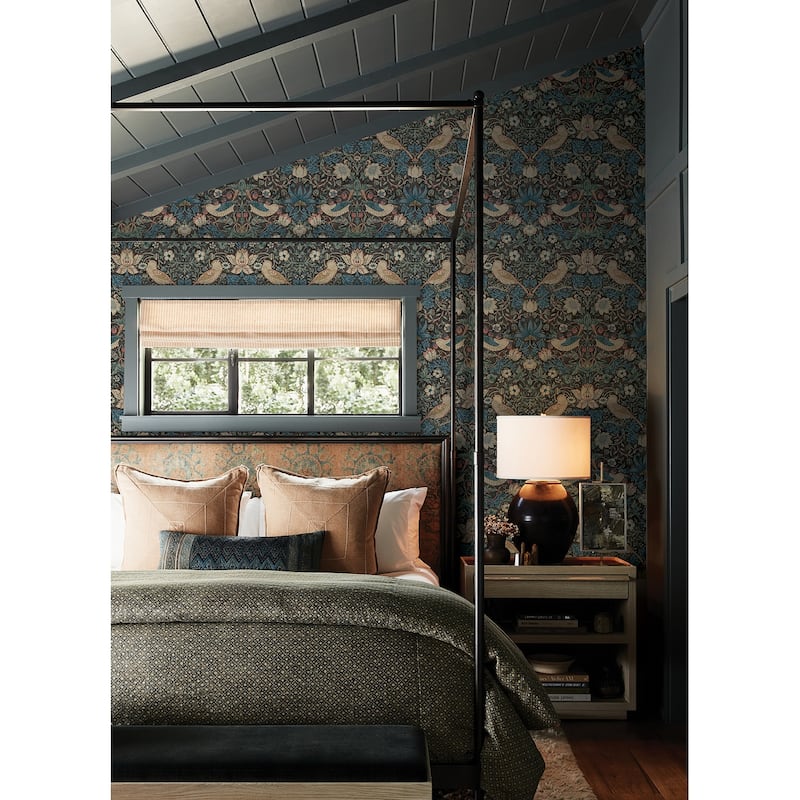 Strawberry Thief Charcoal Peel and Stick Wallpaper