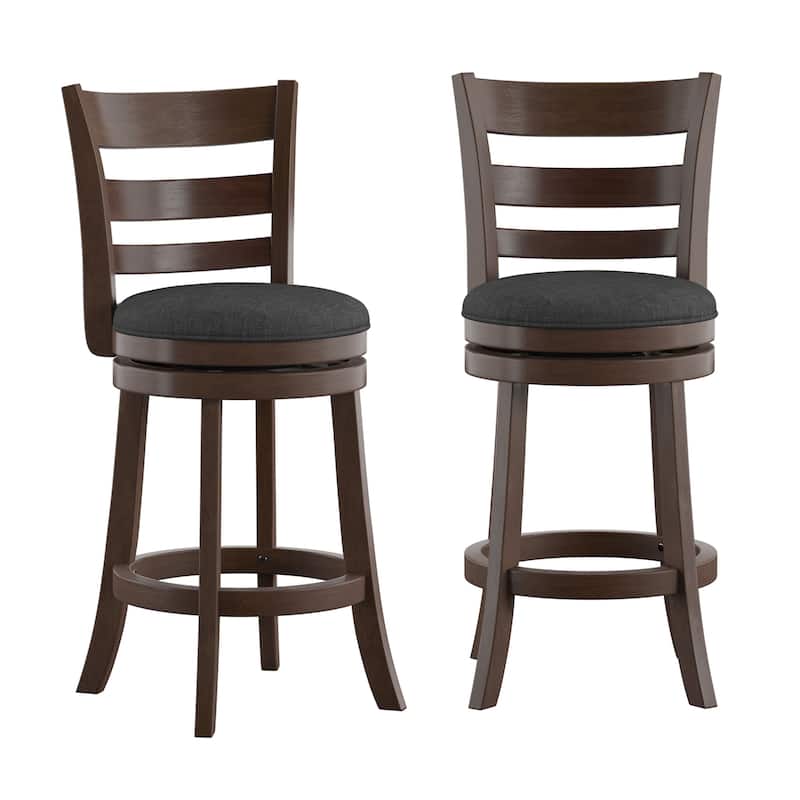 Rovinj Ladder Back 24"H Swivel Counter Height Stool - Cherry-Dark Grey Linen