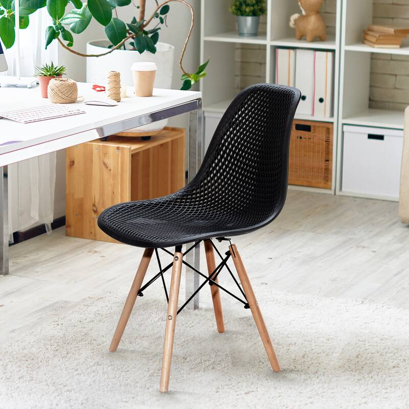 Costway Set of 4 Plastic Hollow Out Chair Mid Century Modern Wood-Leg - See details
