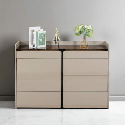 Modern Makeup Jewelry Buffet Cabinet with Drawers, Bluetooth LED Light Strip, Glass Top, Remote & App Control