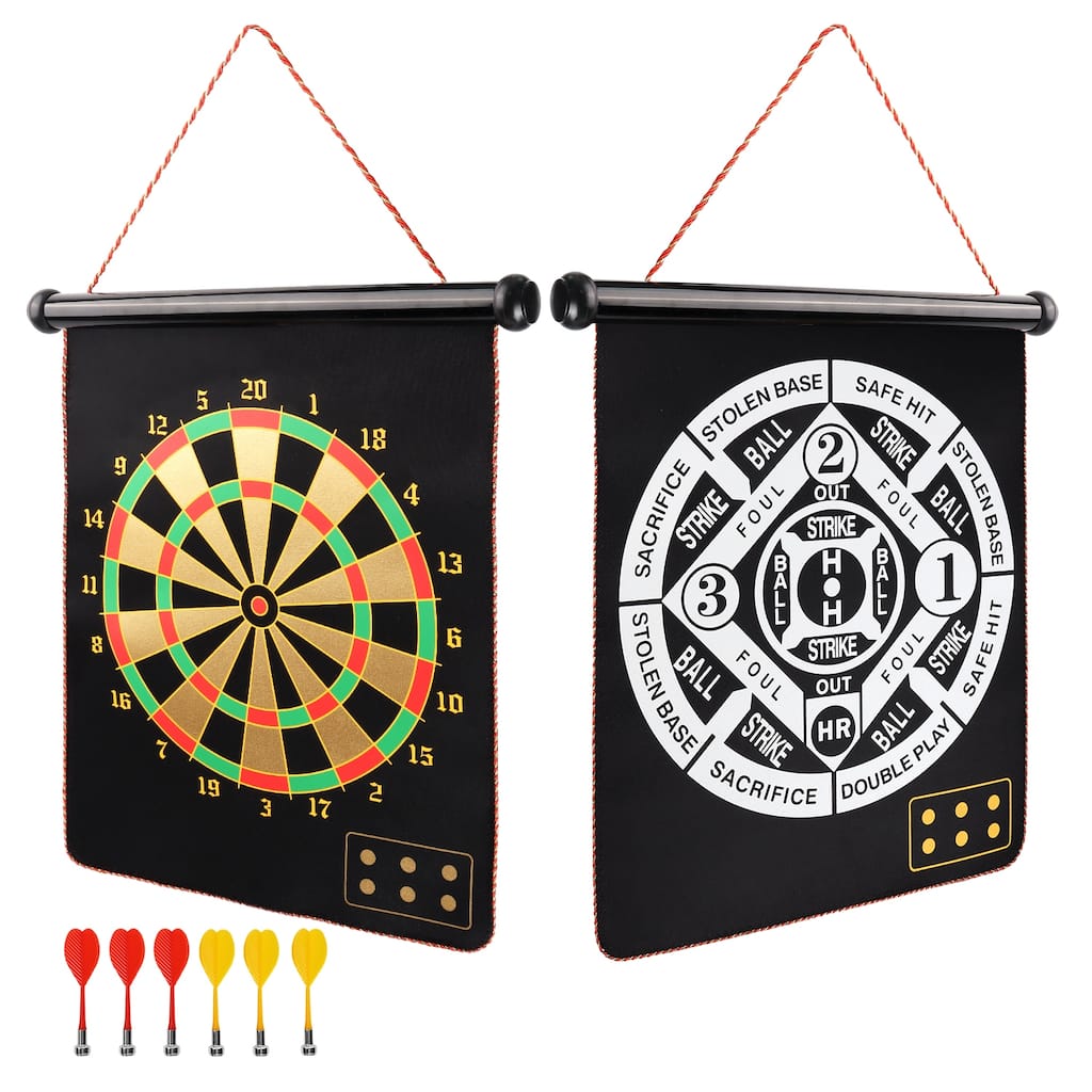 GSE™ 2-in-1 Magnetic Baseball & Dart Board Game Set. Double-Sided Hanging Magnetic Dartboard with 6 Safe Magnetic Darts