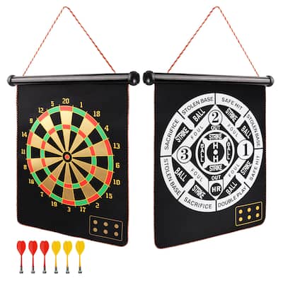 GSE™ 2-in-1 Magnetic Baseball & Dart Board Game Set. Double-Sided Hanging Magnetic Dartboard with 6 Safe Magnetic Darts