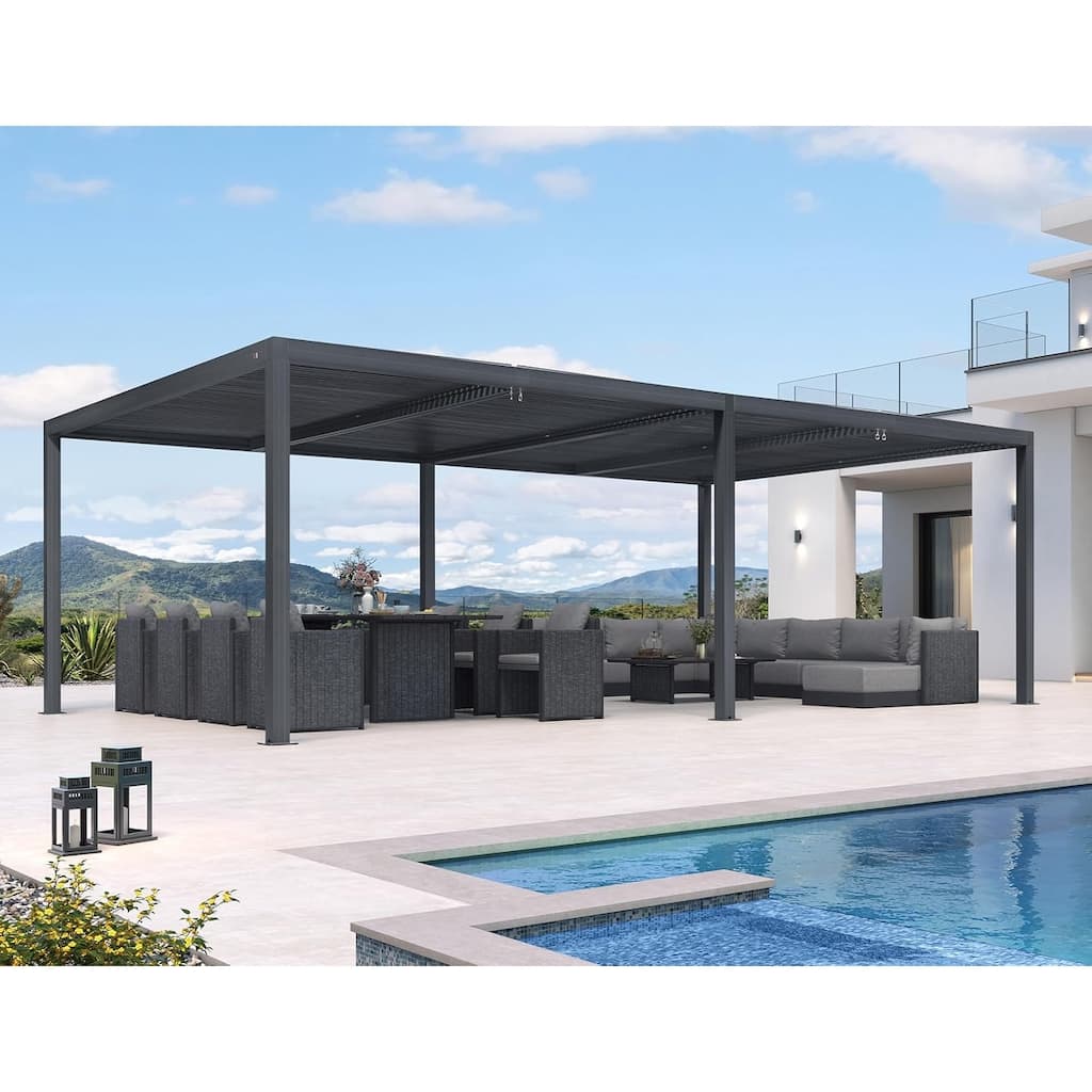 PURPLE LEAF Louvered Pergola Outdoor Aluminum Pergola with Adjustable Roof for Patio Hardtop Gazebo