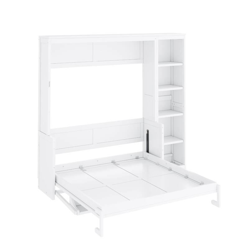 Murphy Bed with Bookshelf, Foldable Platform Bed with Desk, Storage Bed