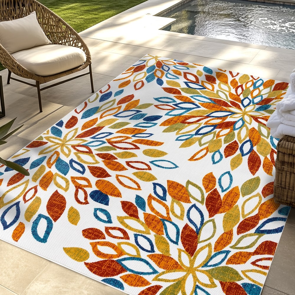 Gertmenian Kalari Modern Bold Multicolored High-Low UV Protected Polypropylene Woven Indoor/ Outdoor Area Rug Collection