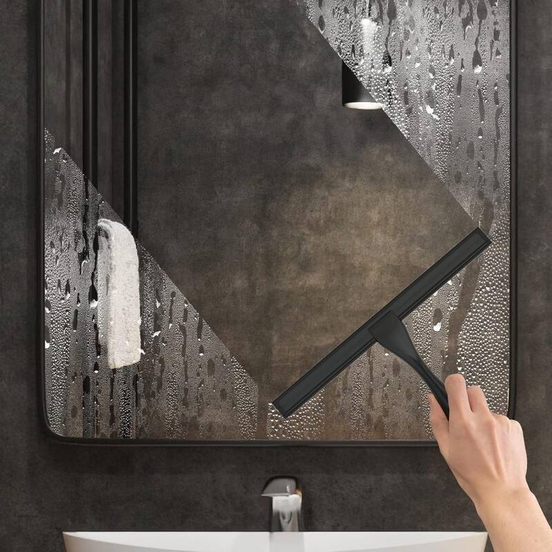 Multi-function Stainless Steel Shower Squeegee with 2 Adhesive Hooks, 10 Inch