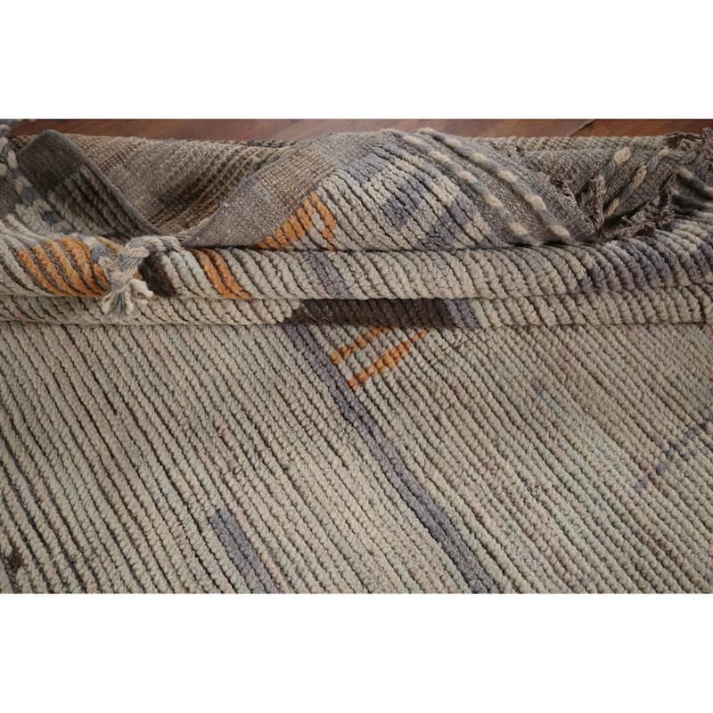 Modern Moroccan Abstract Area Rug Handmade Stripe Wool Carpet - 8'10"x 12'5"