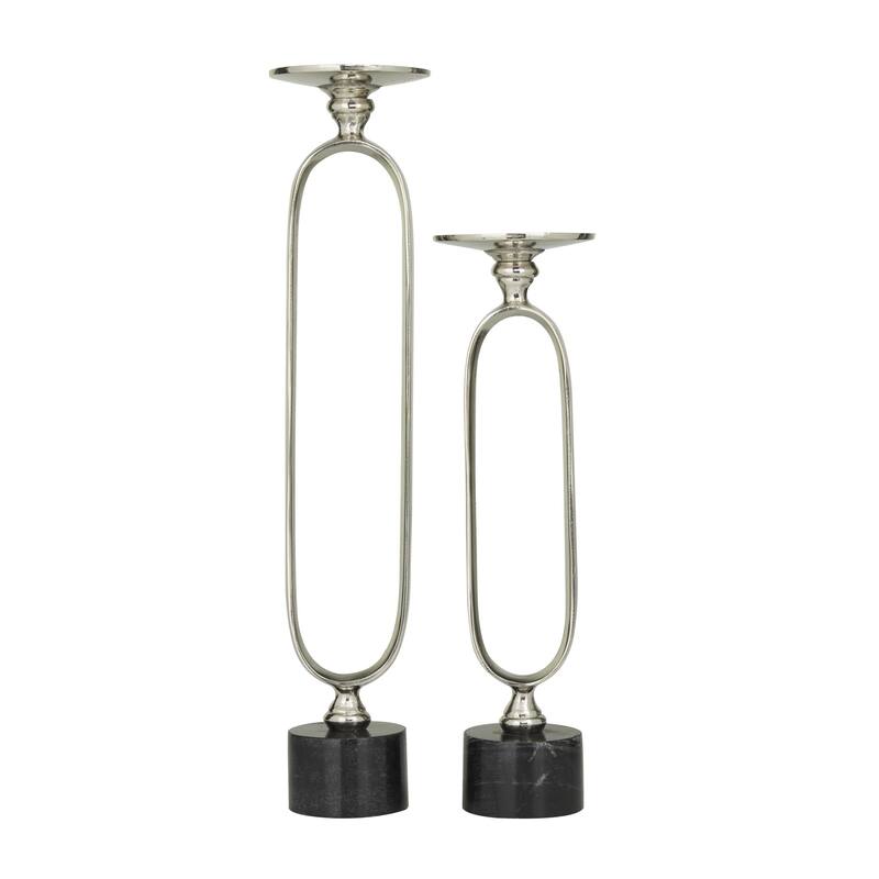 Gold, Black or Silver Aluminum Metal Paper Clip Pillar Decorative Candle Holder with Marble Base (Set of 2)