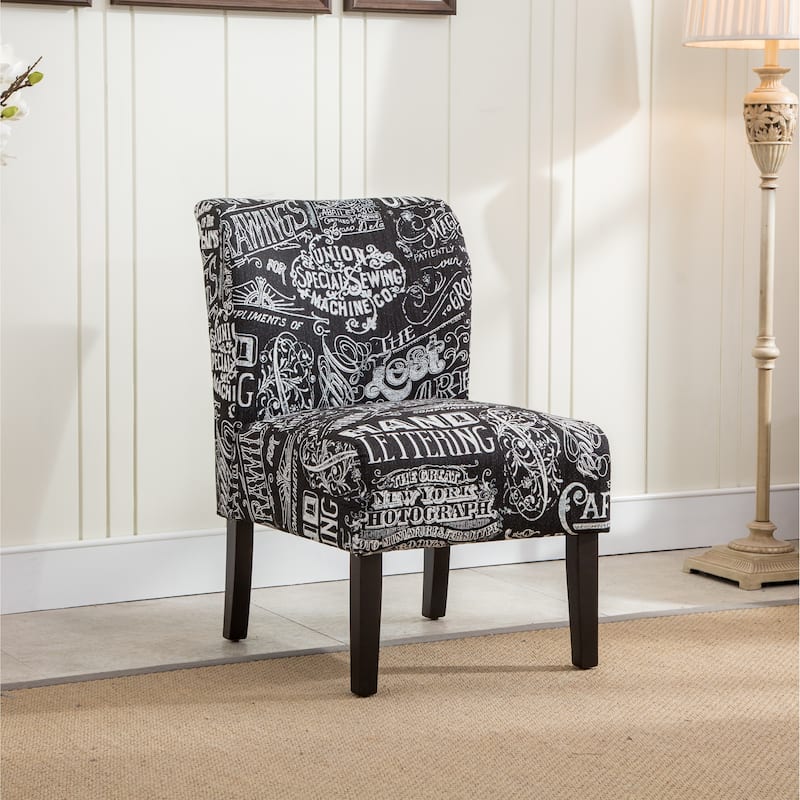 Chalkboard Light Print Fabric Armless Contemporary Accent Chair, for Living Room - Black