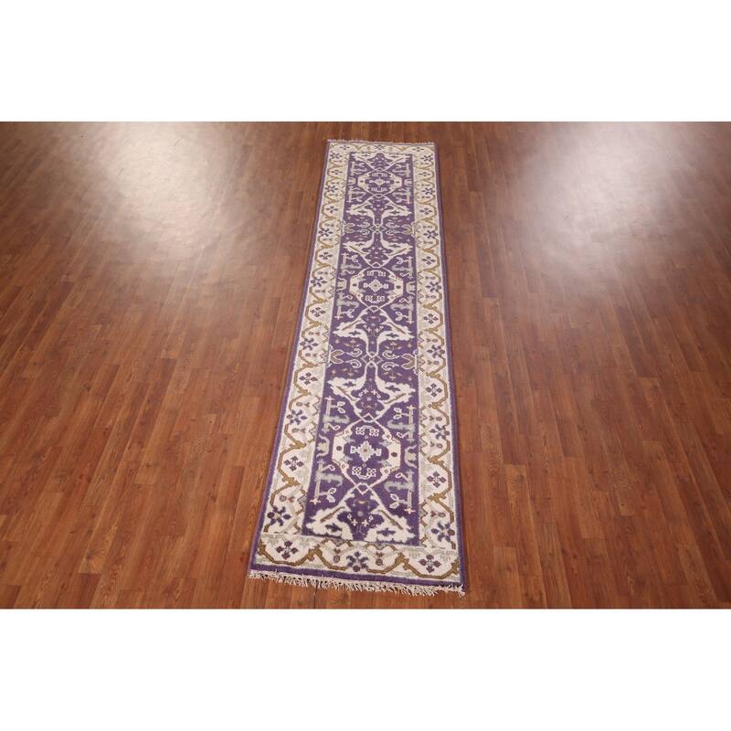 Purple Oushak Oriental Runner Rug Hand-Knotted Hallway Wool Carpet - 2'6"x 10'0"