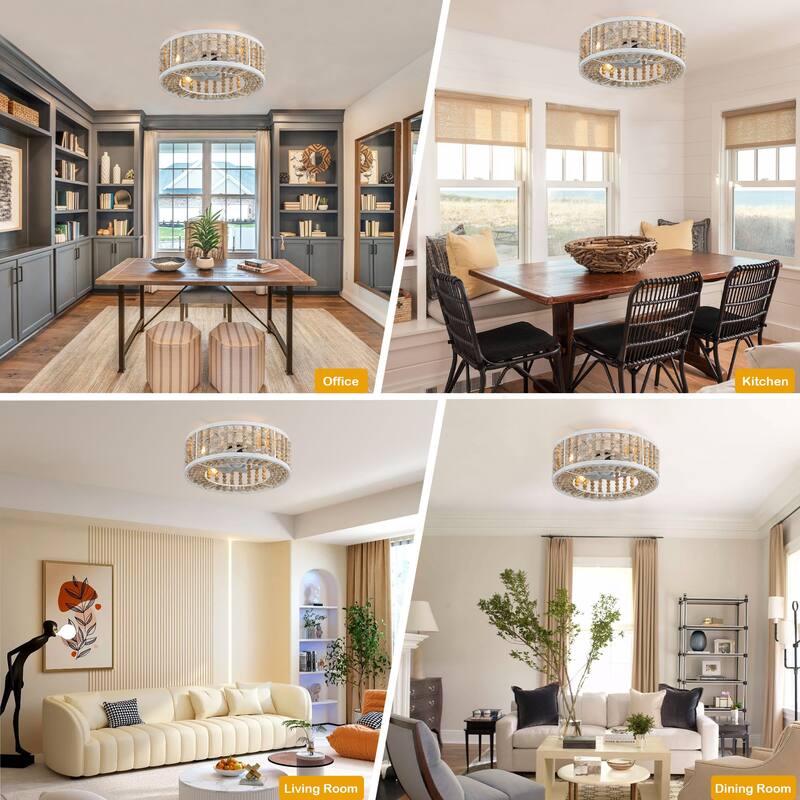 18" Oaks Aura Boho Farmhouse Flush Mount Ceiling Fan with Lights and Remote, Distressed White Wood Beaded, 4-Light, 3-Speed