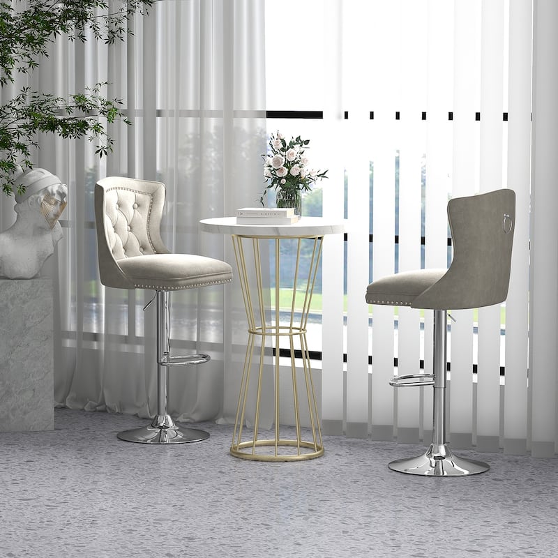 Costway Set of 2 Bar Chairs Dutch Velvet Bar Stool with Footrest Metal - See Details
