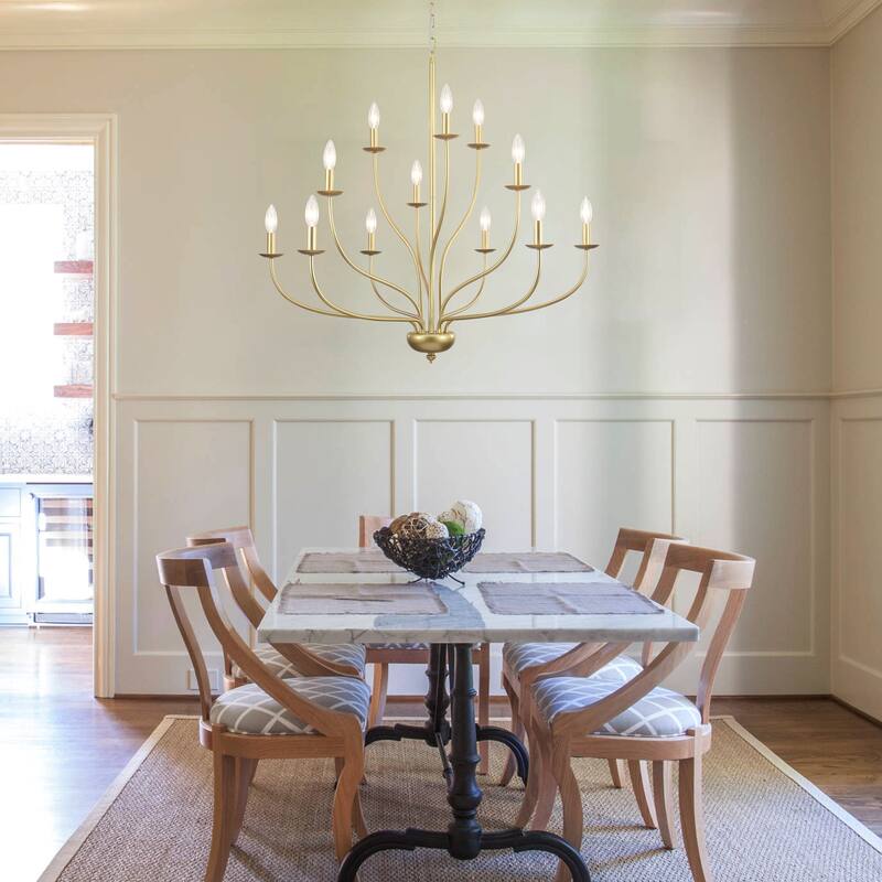 12-Light Candlestick Hanging Linear Chandelier Lighting 3-Tier Ceiling Light Fixture for Kitchen Island