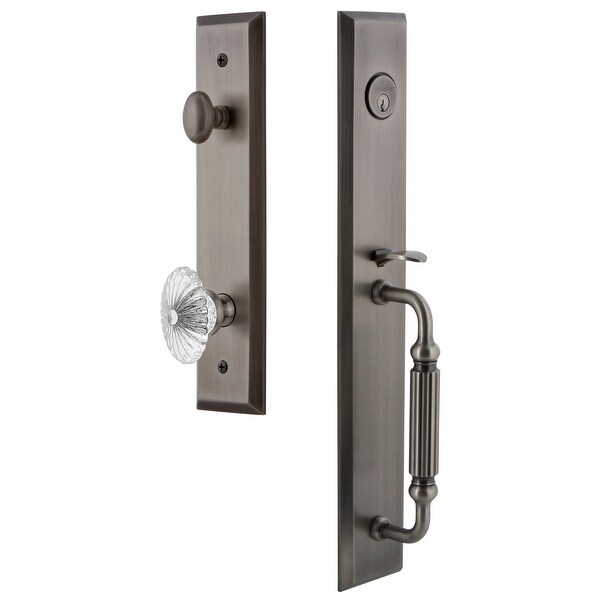 Grandeur FAVFGRBUR_ESETD_NA Fifth Avenue Solid Brass Rose Dummy Full Plate "F" Grip Handleset with Burgundy Crystal Knob